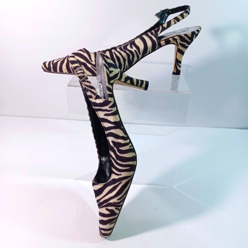 Jewels by Jade, Zebra animal print Slingback Pumps, Size 9W" Black/White - Picture 1 of 12
